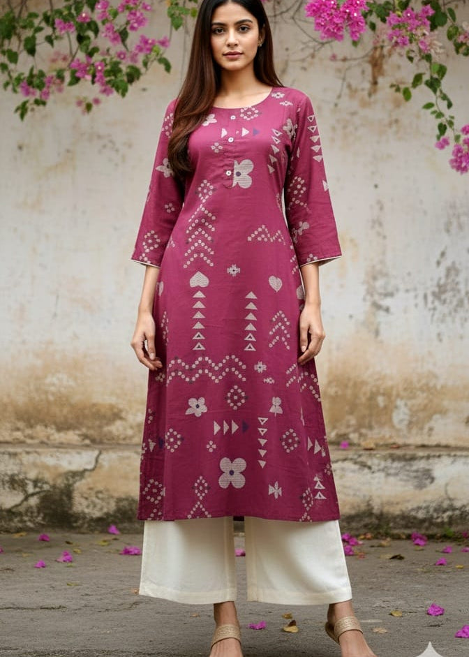 "PALASH" - Pink woven kurta