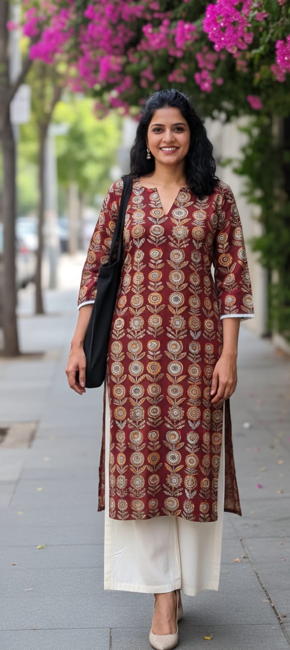 Pooja - The brown ajrak vanaspati kurta