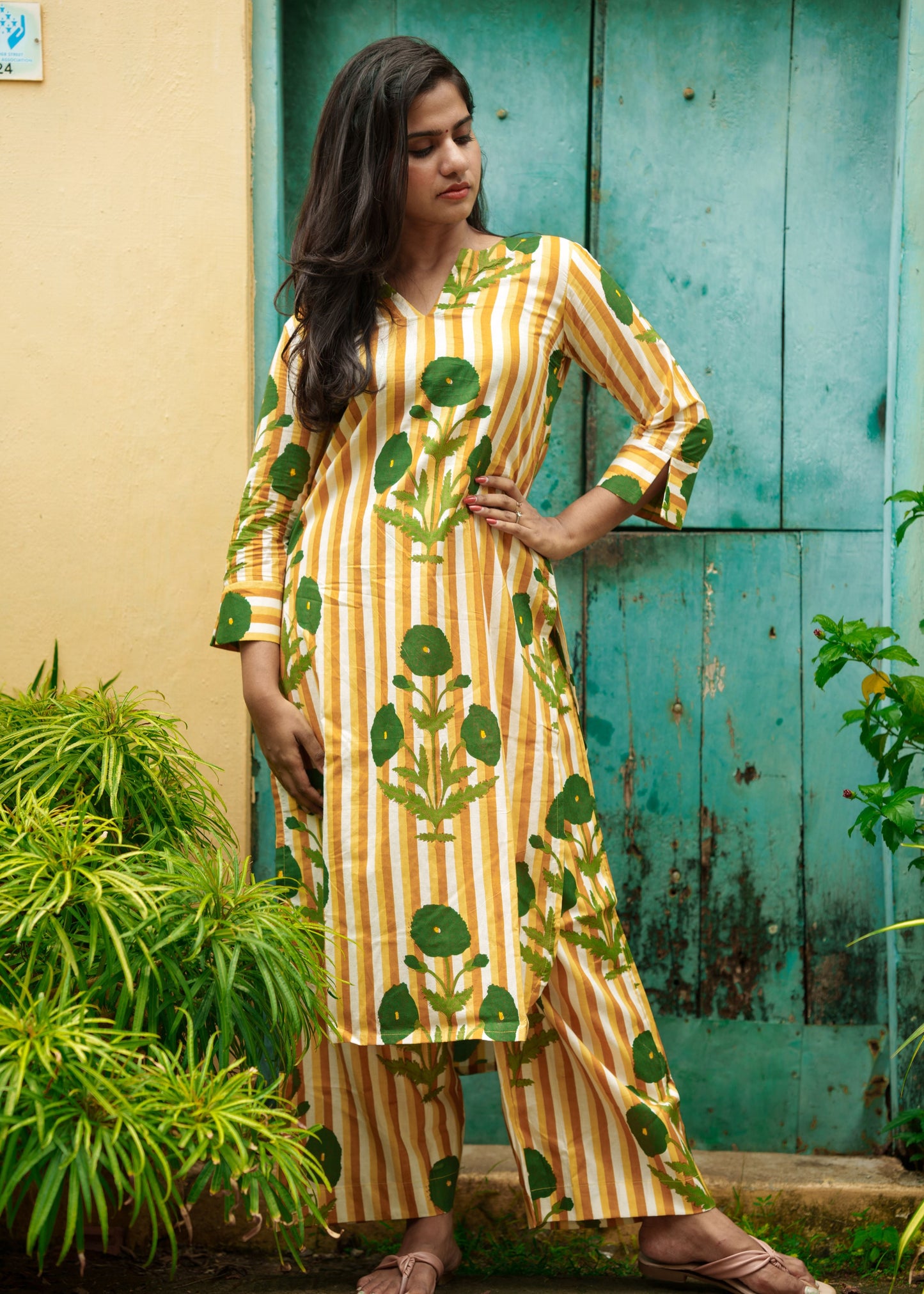 " Bagh" - Yellow striped coord set
