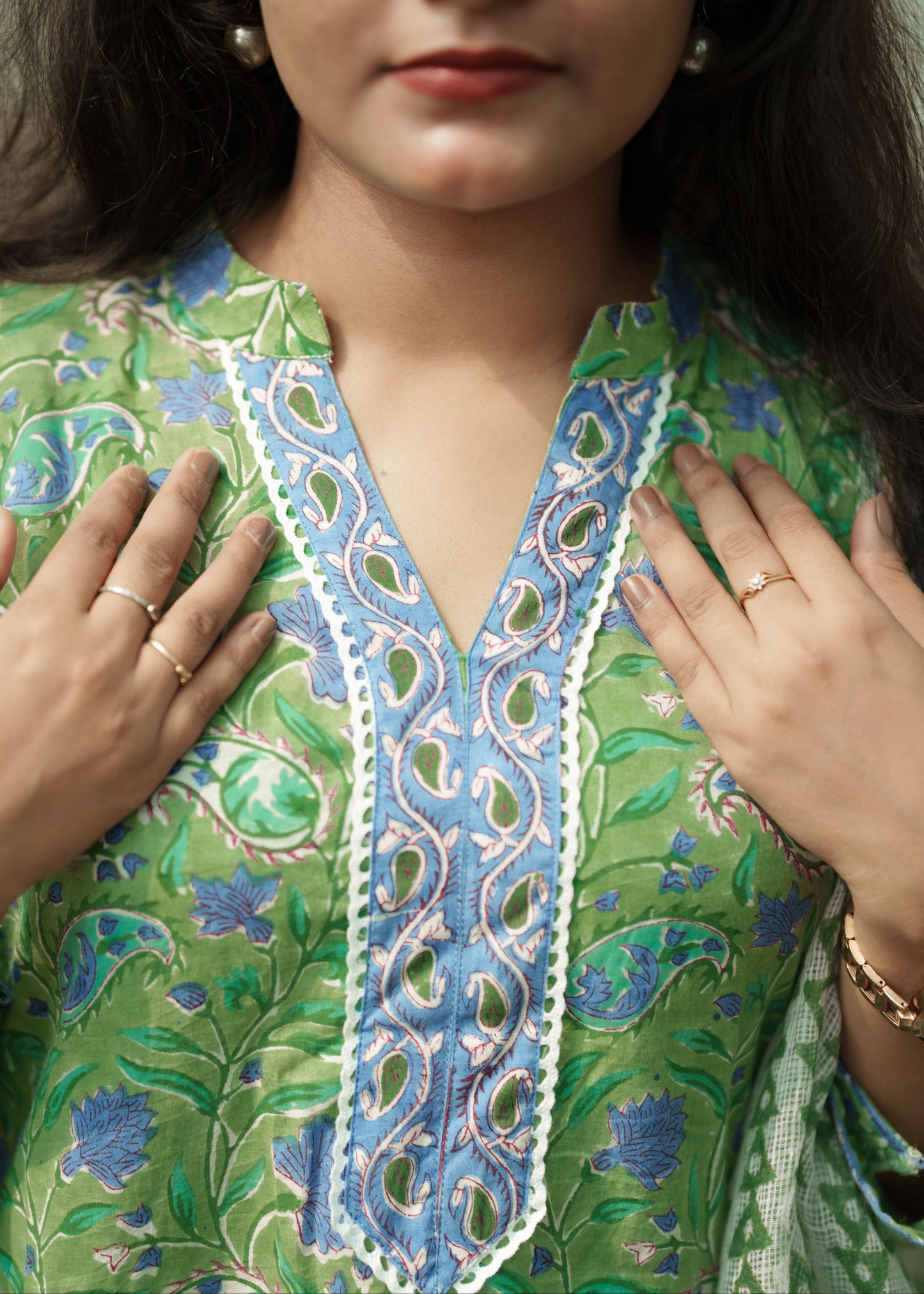 "Moti" - Floral Jaipuri kurta set