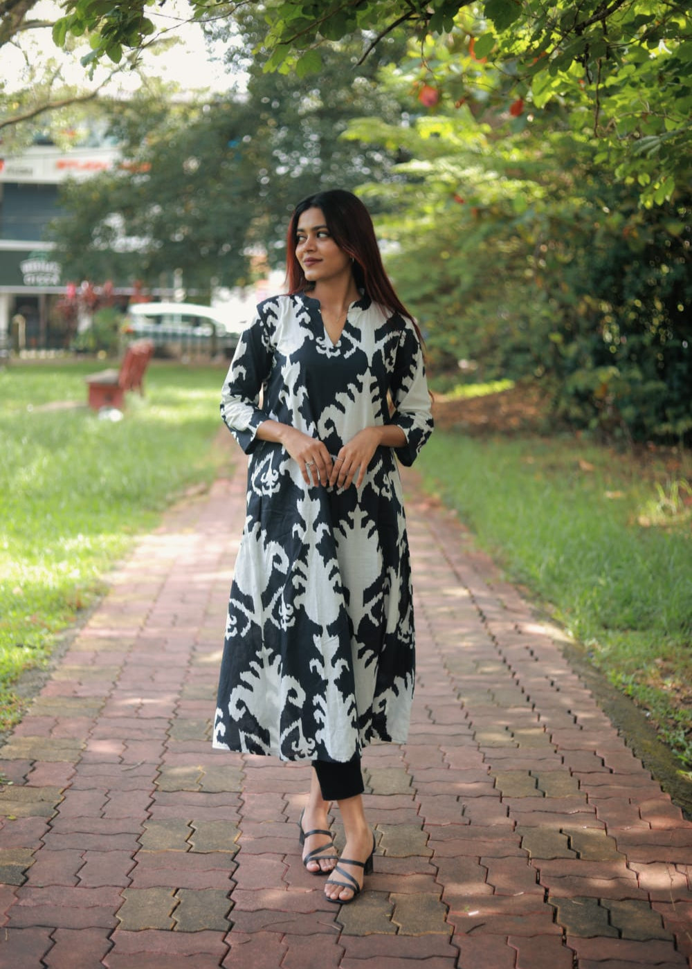 "ANVI" - the black and white pure cotton kurta cum dress