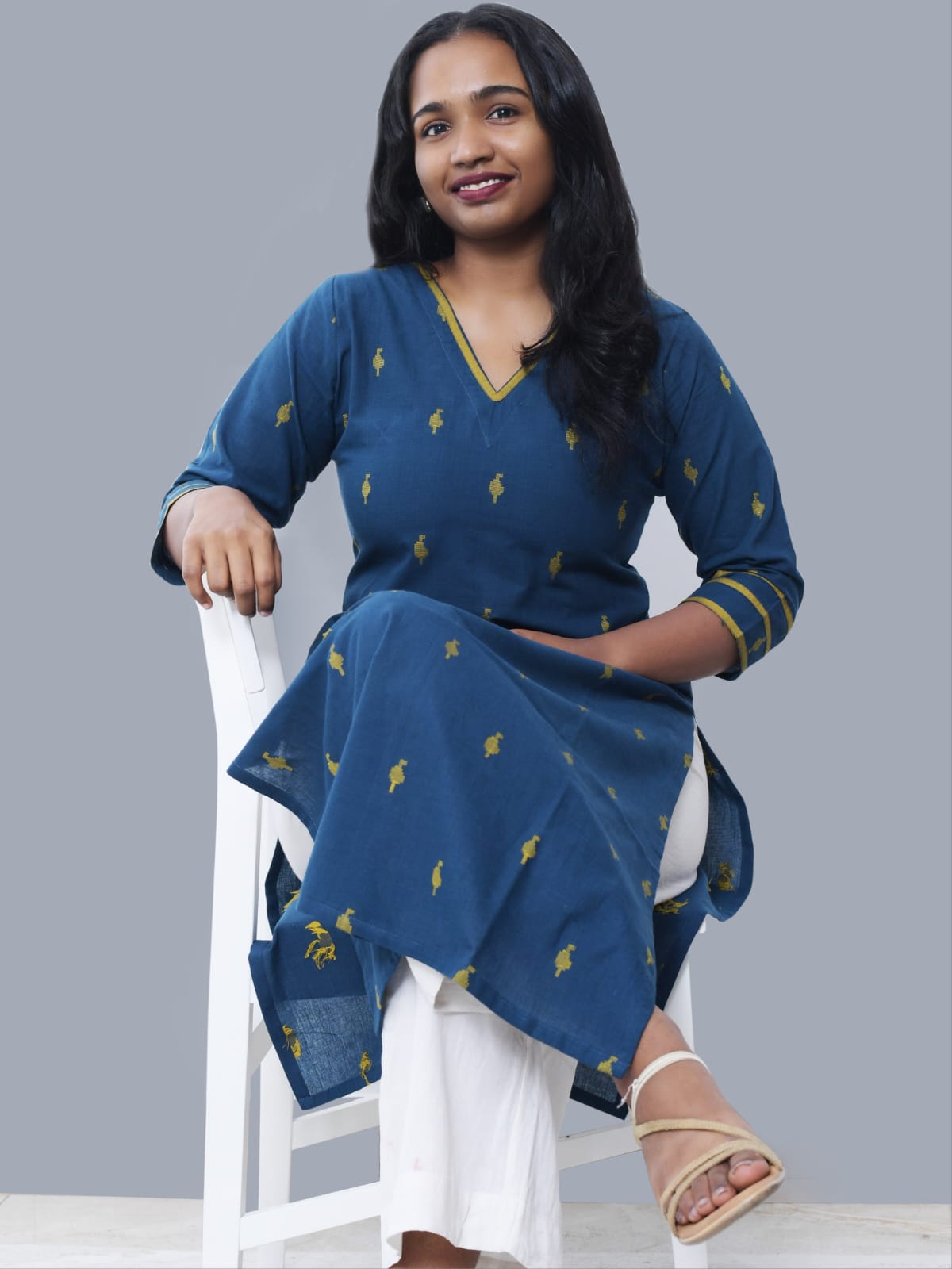 "Neel"Handloom cotton woven Kurta