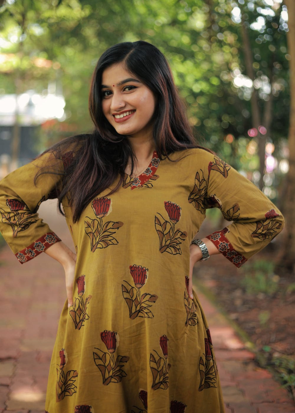 " Saanjh" - Pure Block printed kurta with Ajrak patch