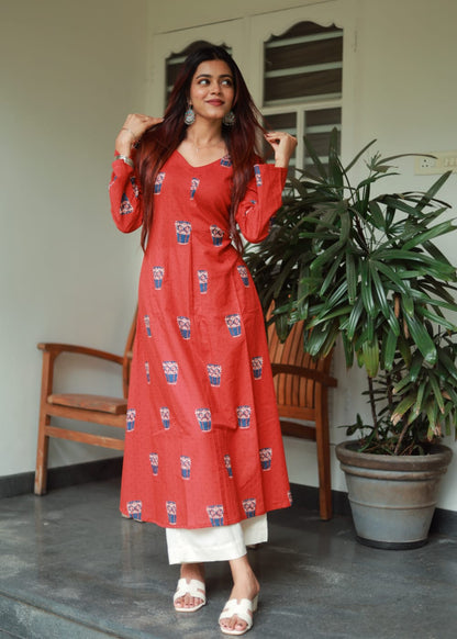 "Aashi" - The red block printed kurta