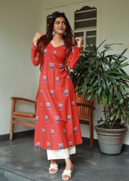 "Aashi" - The red block printed kurta