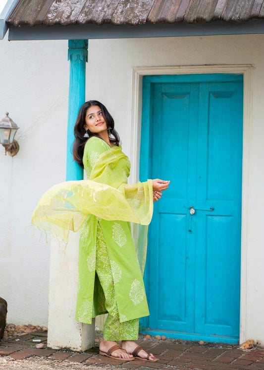 " Khushi" - Vibrant Green 3 Pcs set