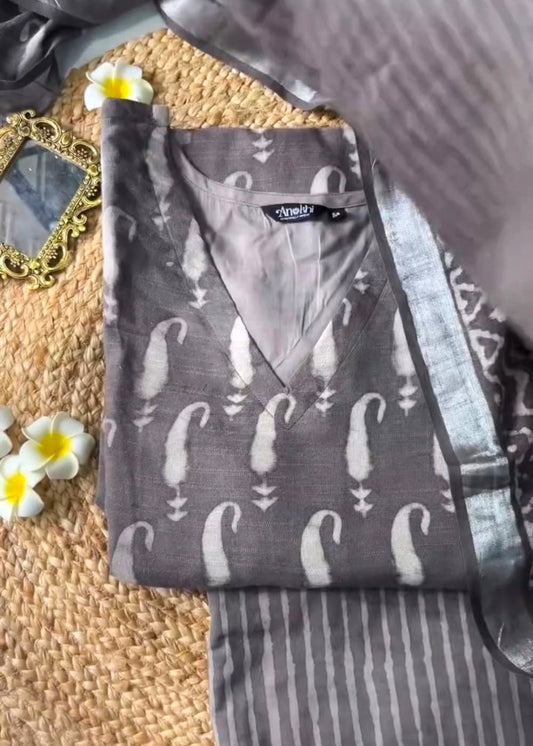 Kashish - The Grey Cotton Linen Set