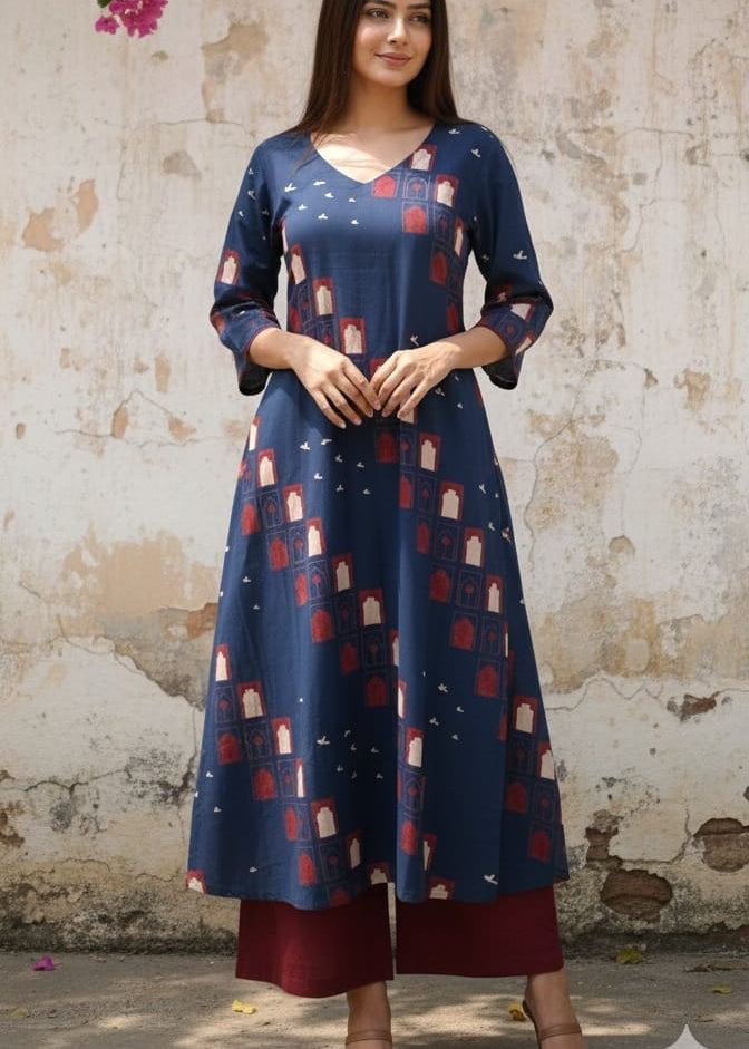 " Jharoka" - the blue ajrak printed kurta