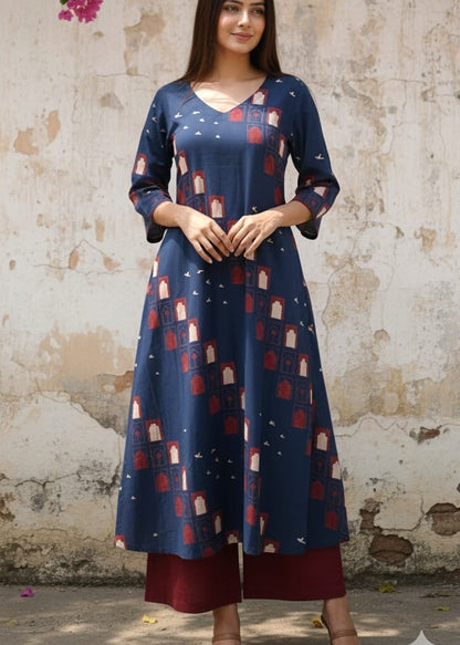 " Jharoka" - the blue ajrak printed kurta