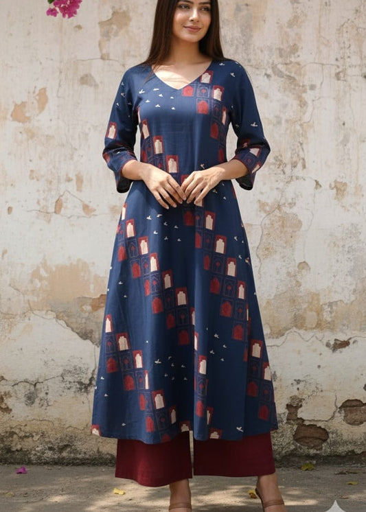 " Jharoka" - the blue ajrak printed kurta