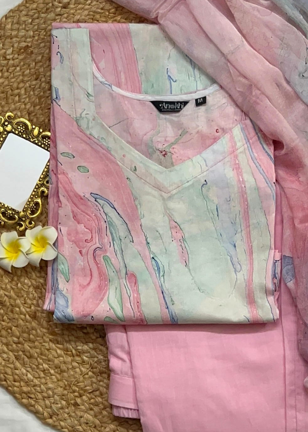 Geet - Pink Marble printed set