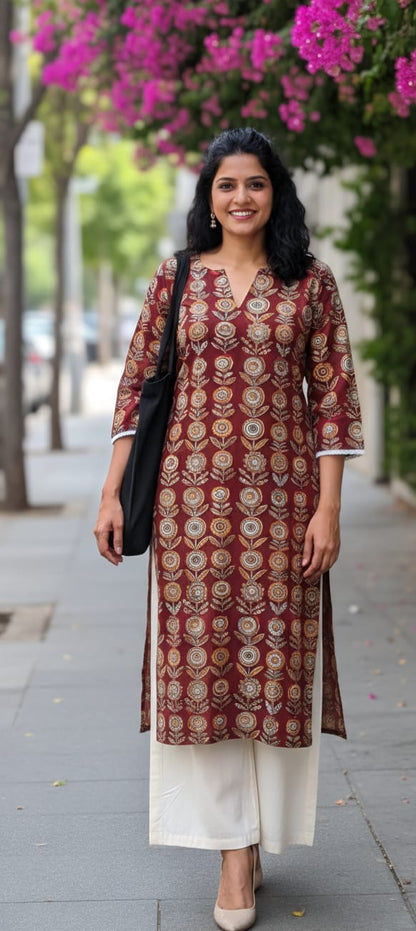 Pooja - The brown ajrak vanaspati kurta