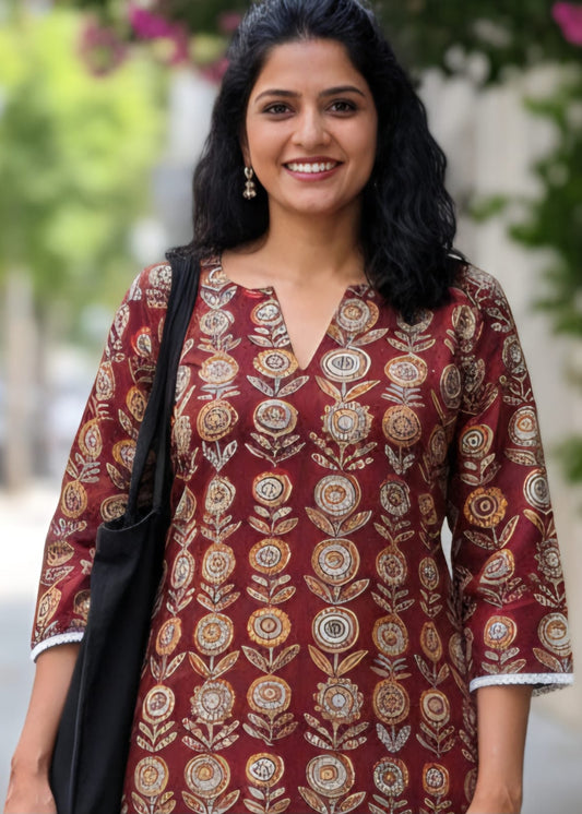 Pooja - The brown ajrak vanaspati kurta