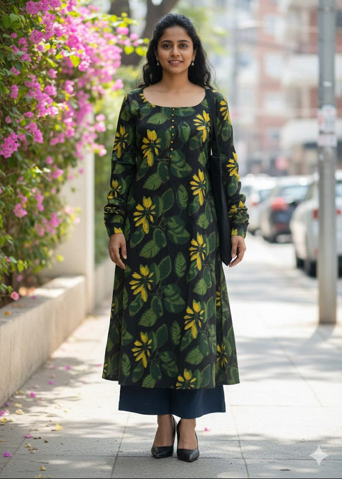 Tanya - The Balck Floral kurta