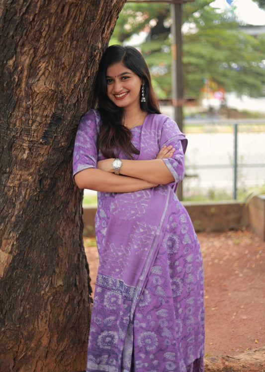 "Mohini" - Purple Linen cotton set