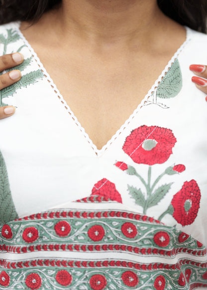 "Pari" - Mul cotton white Mughal printed frock