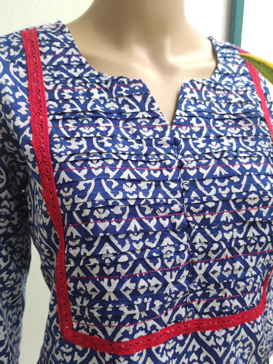 Jaipuri cotton kurta whit red laice work