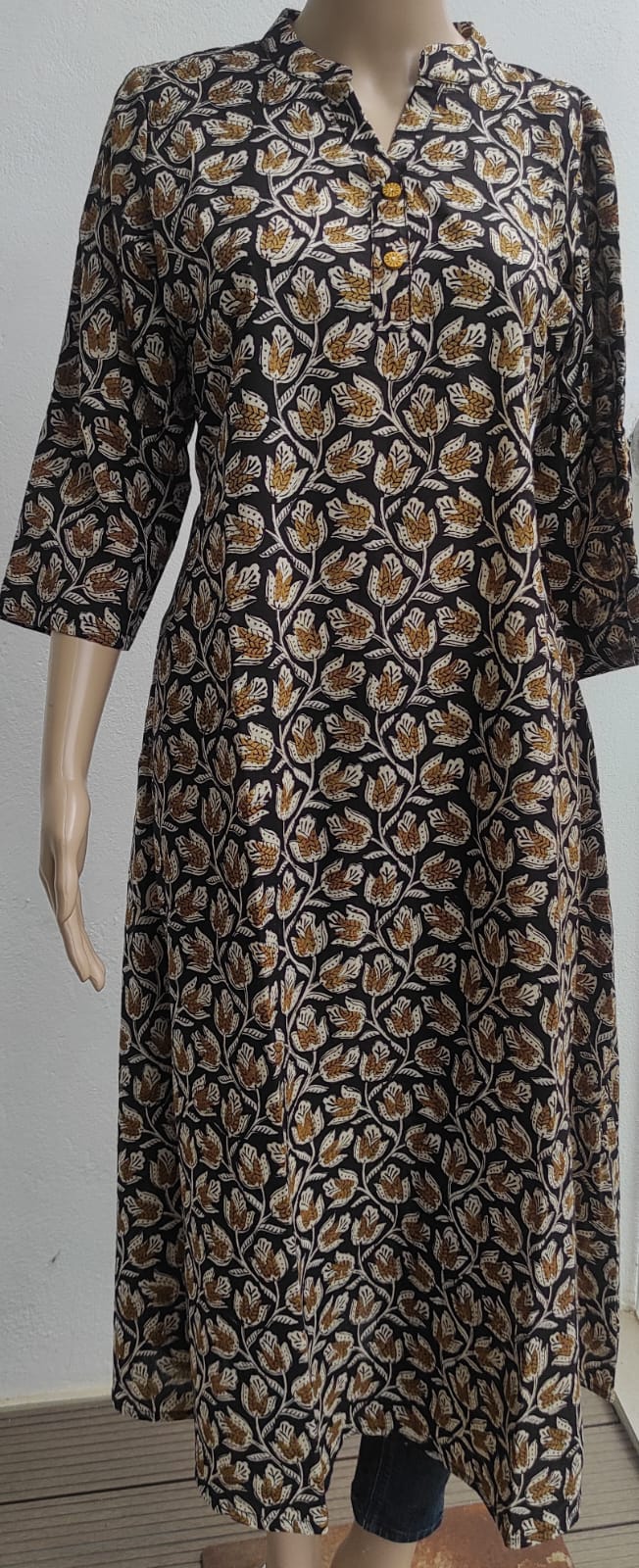 Block printed aline kurta cum dress - Ethinic Work Wear front vertical front profile